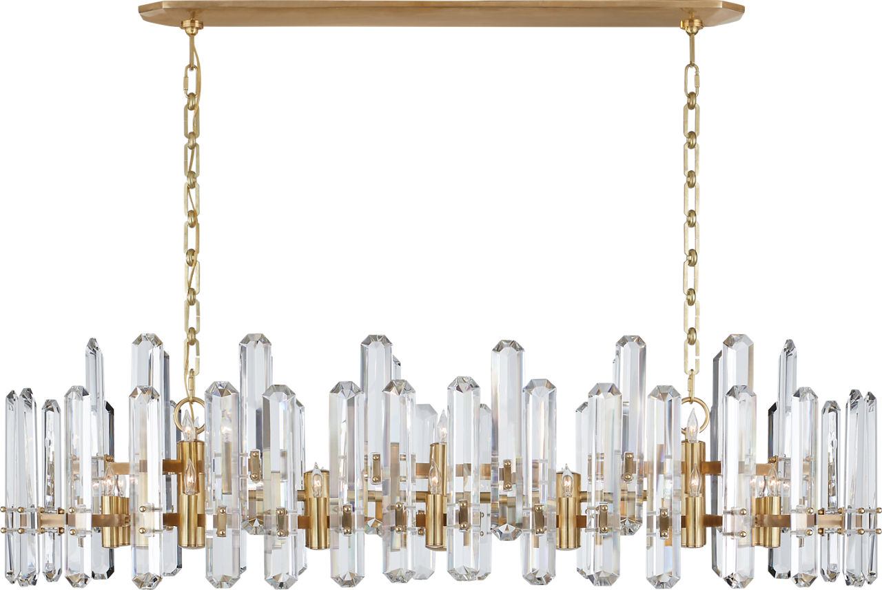 Bonnington Large Linear Chandelier | Hand-Rubbed Antique Brass | Crystal