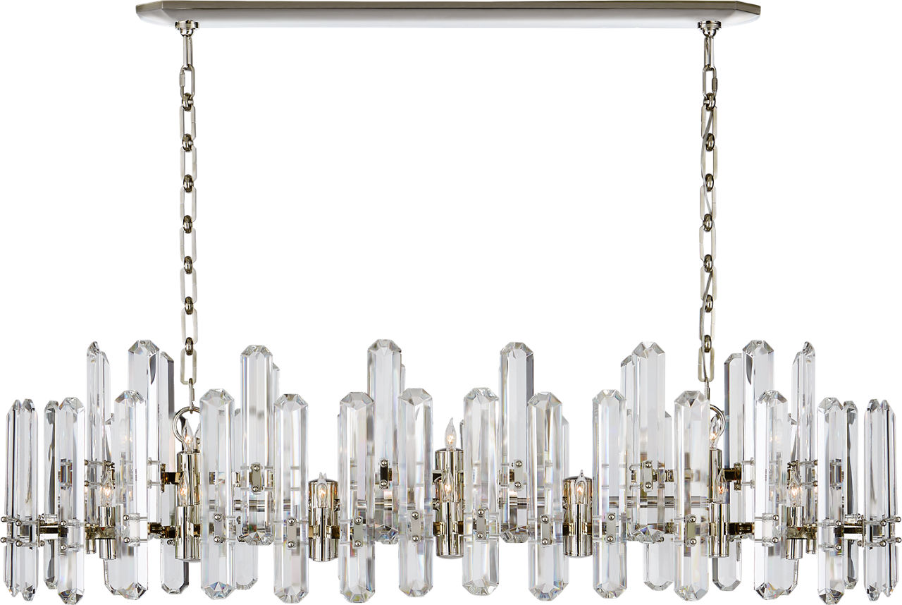 Bonnington Large Linear Chandelier | Polished Nickel | Crystal