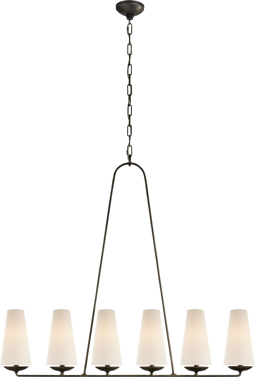 Fontaine Linear Chandelier | Aged Iron | Linen Shades