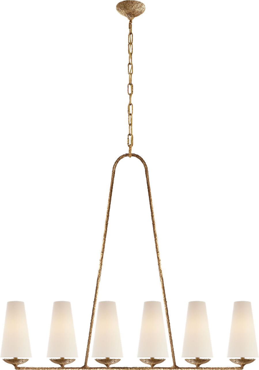 Fontaine Linear Chandelier | Gilded Plaster | Linen Shades