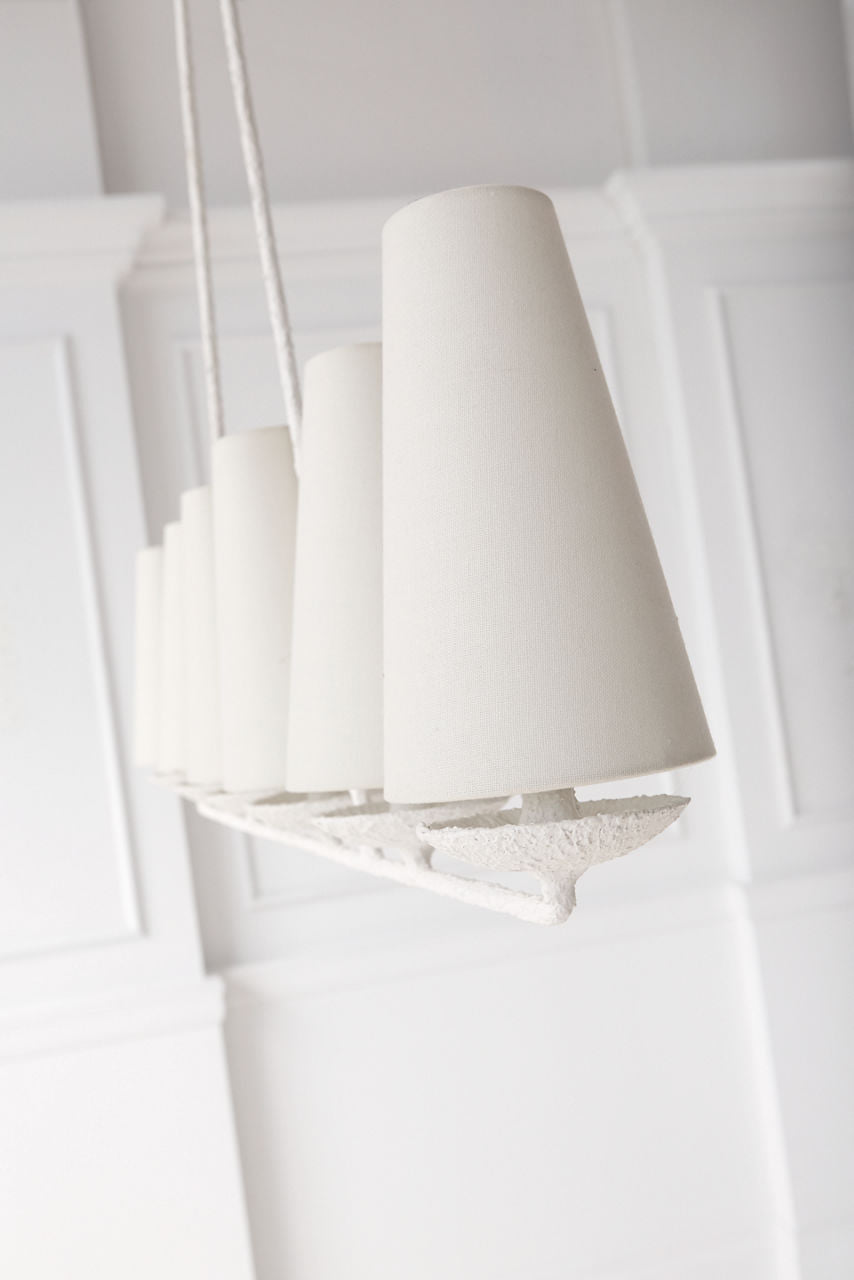 Fontaine Linear Chandelier | Plaster | Linen Shades
