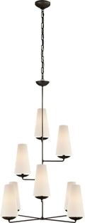 Fontaine Vertical Chandelier | Aged Iron | Linen Shades