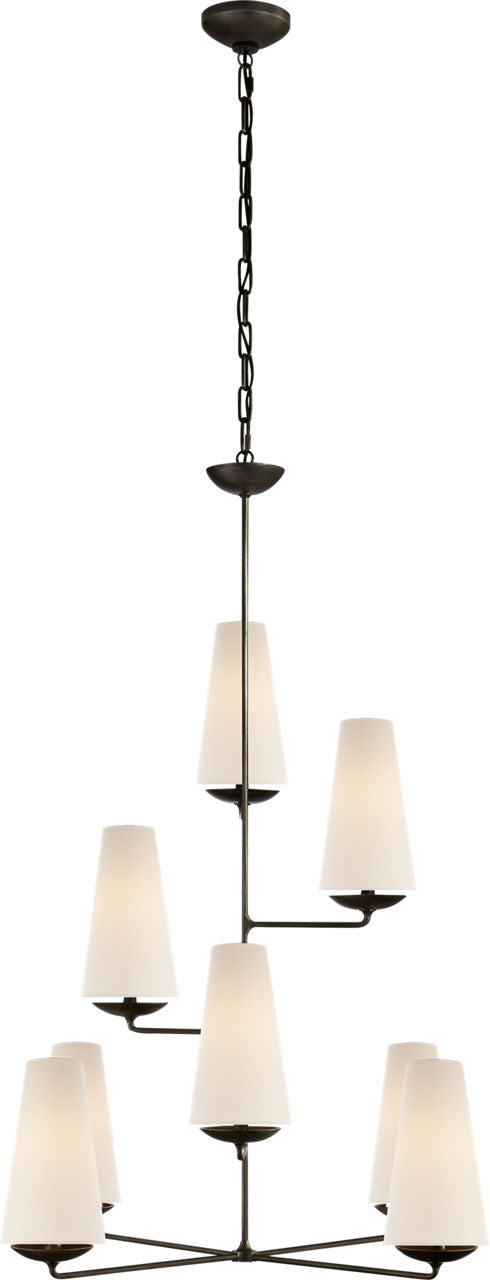 Fontaine Vertical Chandelier | Aged Iron | Linen Shades