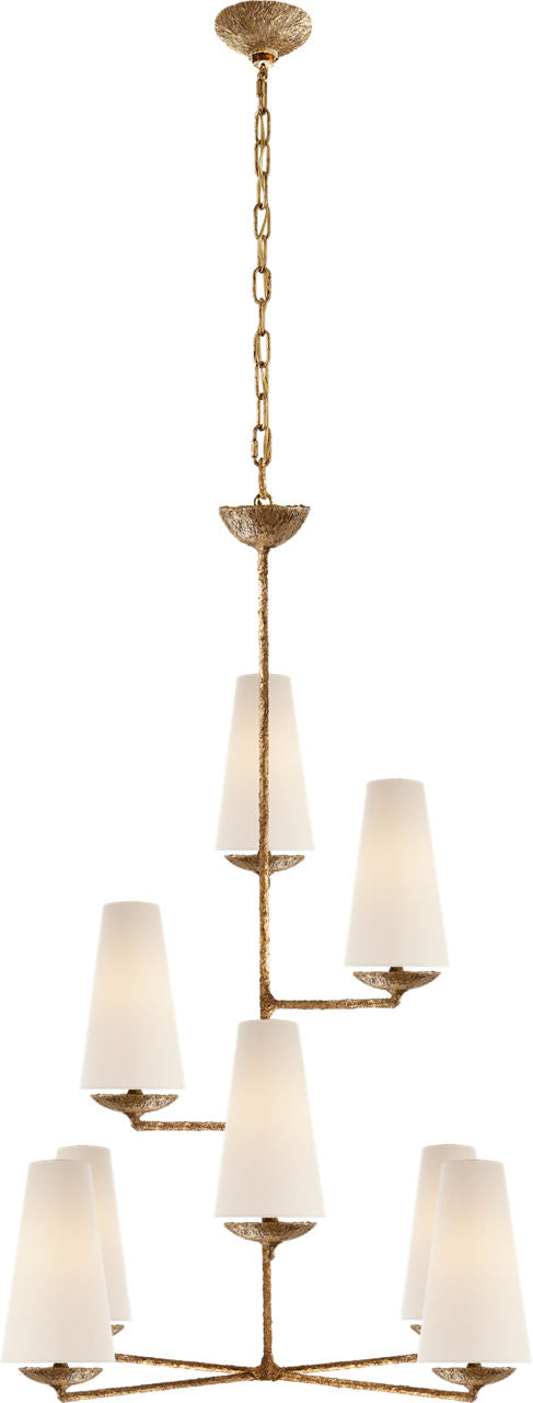 Fontaine Vertical Chandelier | Gilded Plaster | Linen Shades