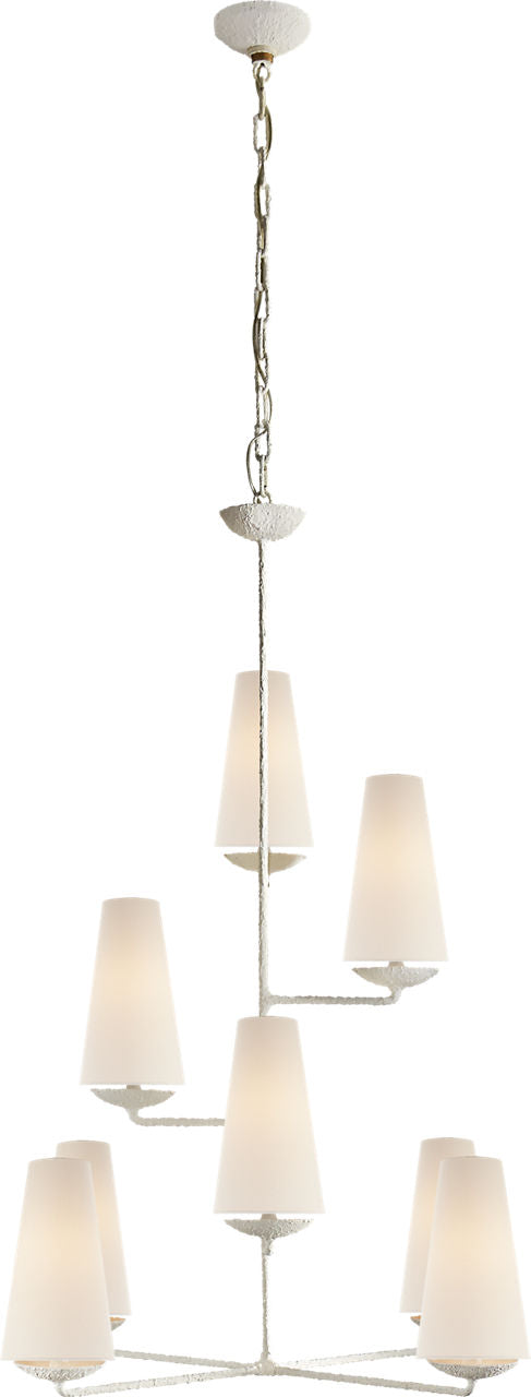 Fontaine Vertical Chandelier | Plaster | Linen Shades