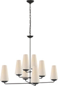 Fontaine Large Offset Chandelier | Aged Iron | Linen Shades
