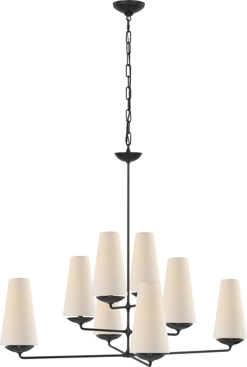 Fontaine Large Offset Chandelier | Aged Iron | Linen Shades