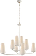 Fontaine Large Offset Chandelier | Plaster White | Linen Shades