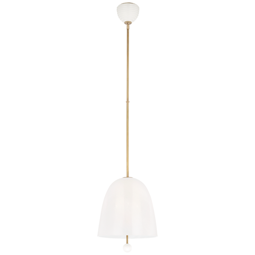 Brisa 13" Pendant | Hand-Rubbed Antique Brass | White Strie Glass