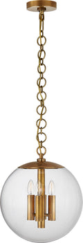 Turenne Medium Globe Pendant | Hand-Rubbed Antique Brass | Clear Glass
