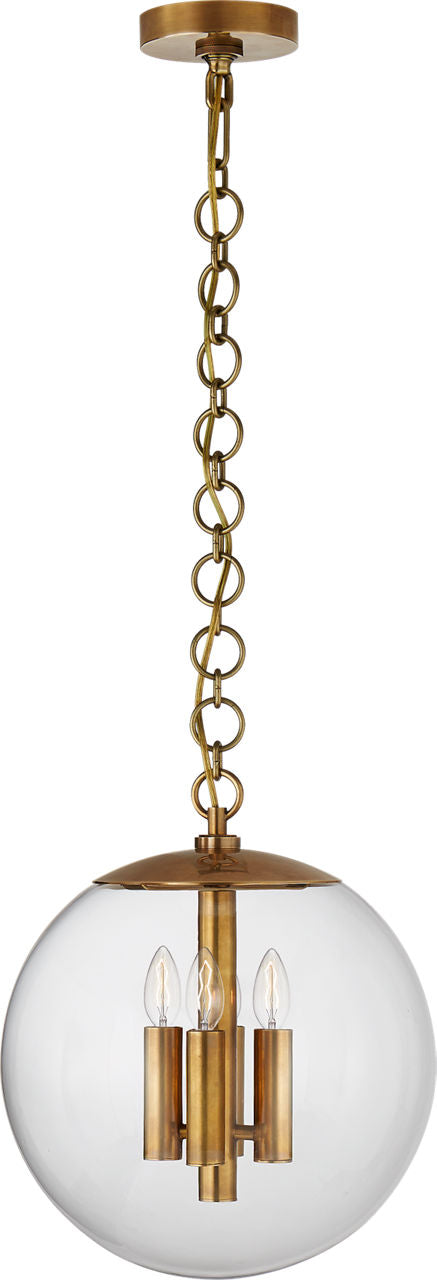Turenne Medium Globe Pendant | Hand-Rubbed Antique Brass | Clear Glass