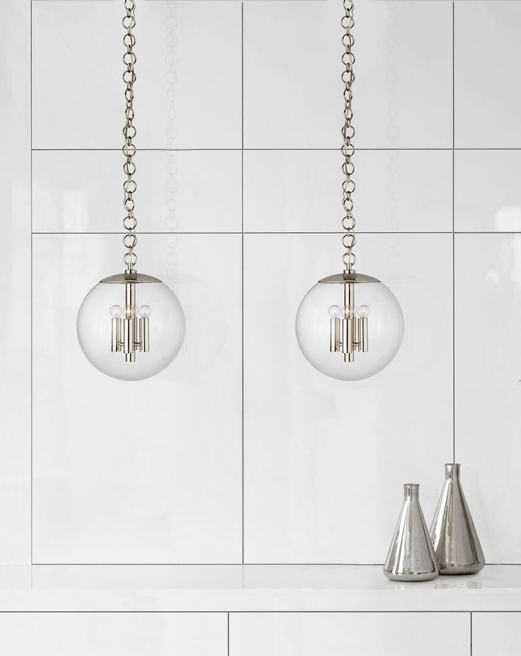 Turenne Medium Globe Pendant | Polished Nickel | Clear Glass
