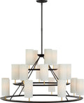 Trevi XL 3-Tier Chandelier | Matte Black and Gild | Linen Shades