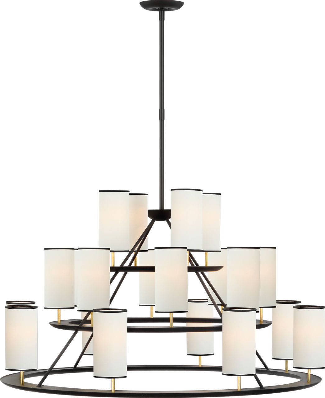 Trevi XL 3-Tier Chandelier | Matte Black and Gild | Linen Shades | Black Tape