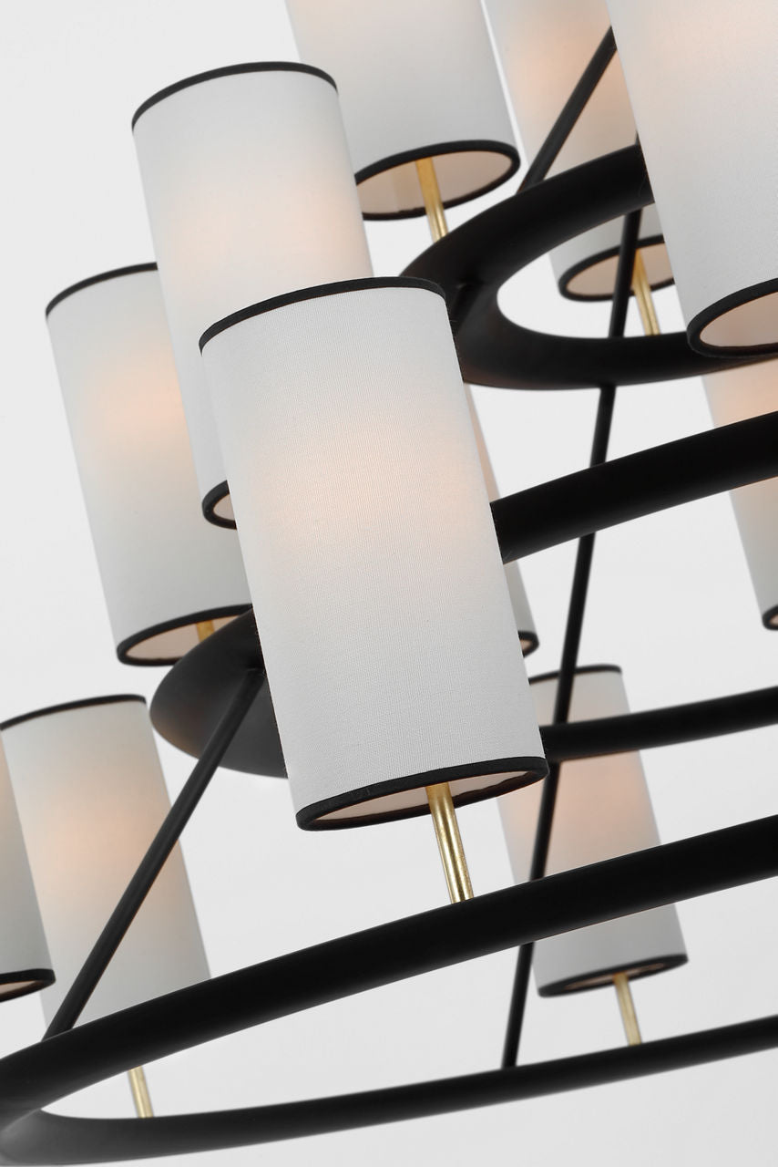 Trevi XL 3-Tier Chandelier | Matte Black and Gild | Linen Shades | Black Tape