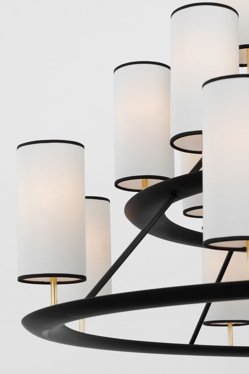 Trevi XL 3-Tier Chandelier | Matte Black and Gild | Linen Shades | Black Tape