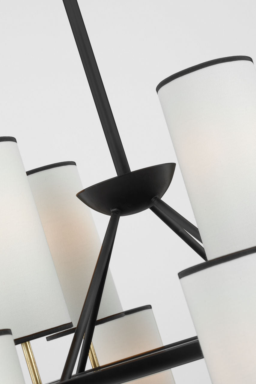 Trevi XL 3-Tier Chandelier | Matte Black and Gild | Linen Shades | Black Tape