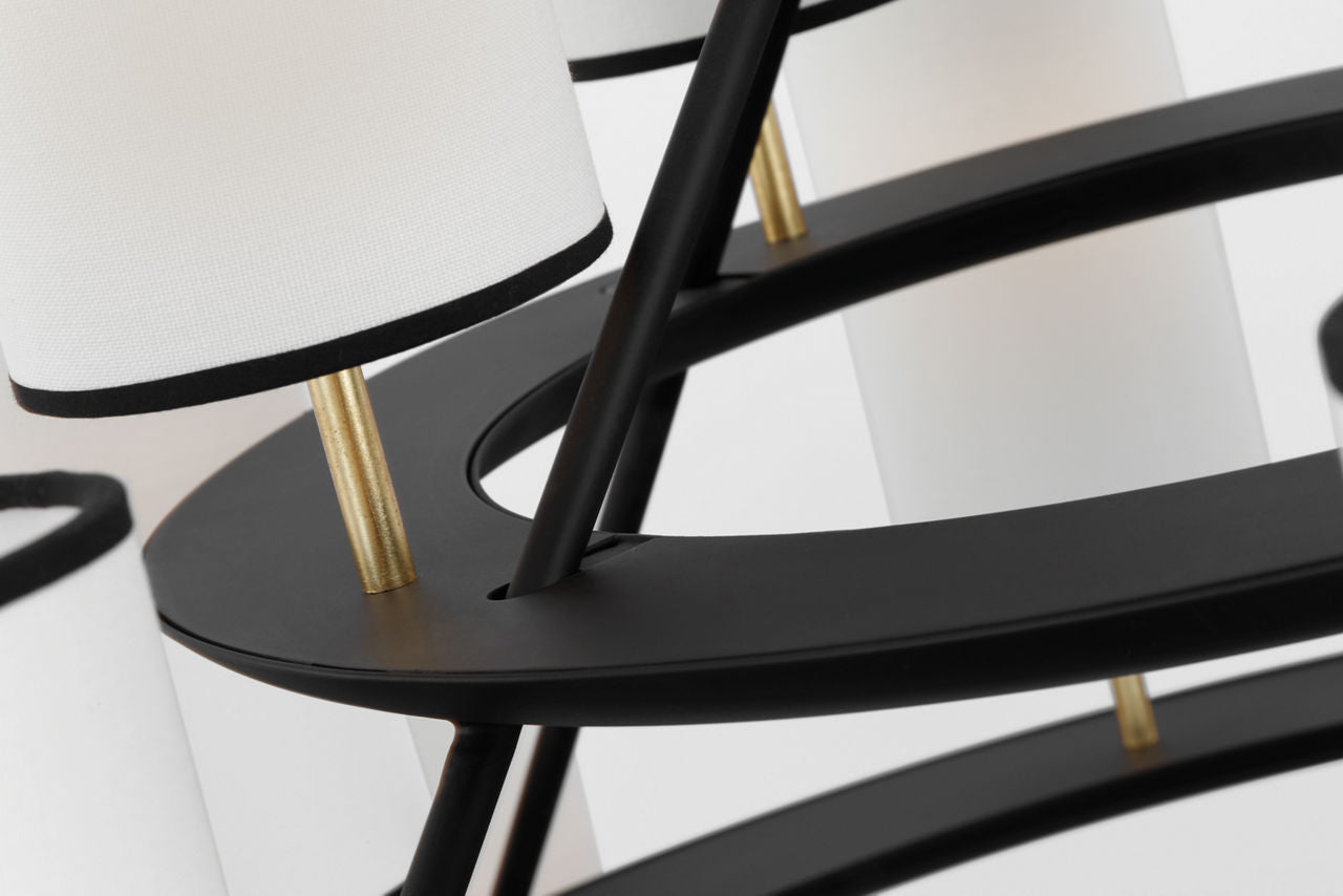Trevi XL 3-Tier Chandelier | Matte Black and Gild | Linen Shades | Black Tape