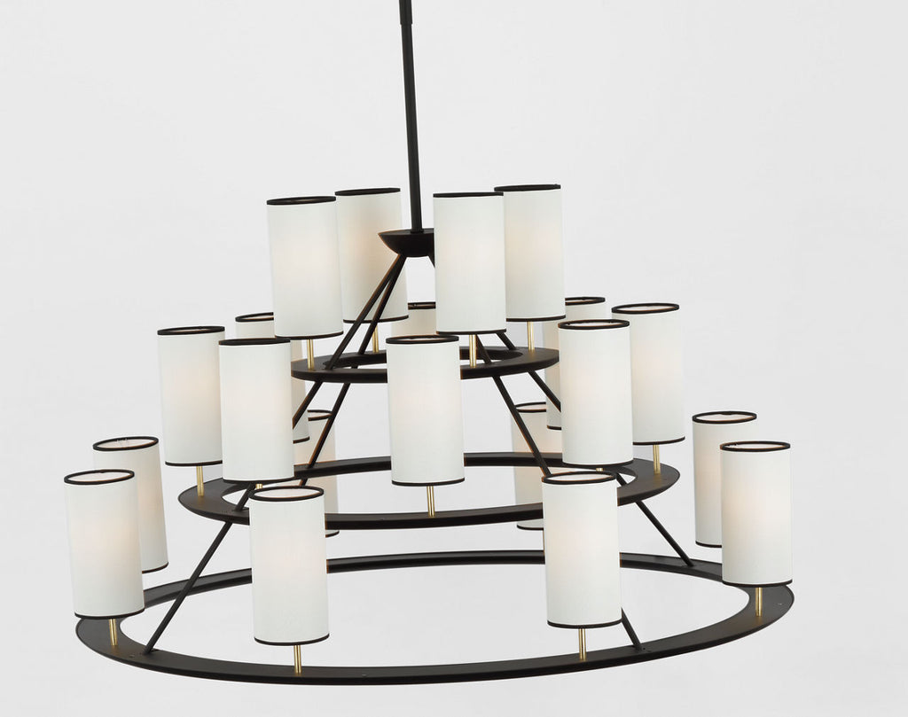 Trevi XL 3-Tier Chandelier | Matte Black and Gild | Linen Shades | Black Tape