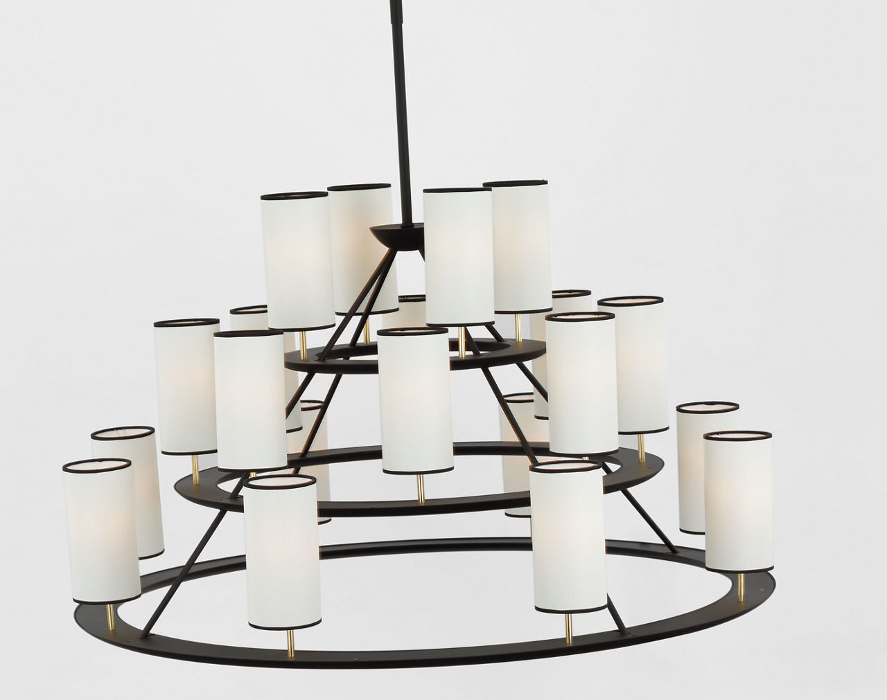 Trevi XL 3-Tier Chandelier | Matte Black and Gild | Linen Shades | Black Tape