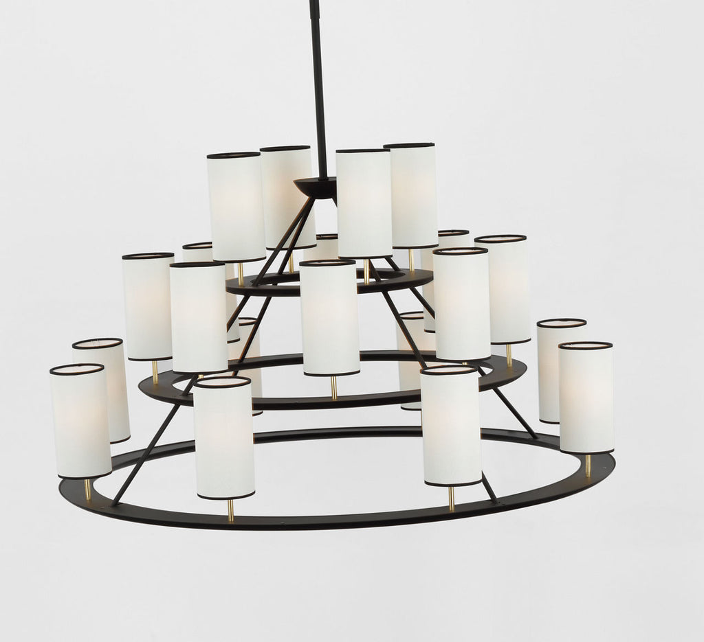 Trevi XL 3-Tier Chandelier | Matte Black and Gild | Linen Shades | Black Tape