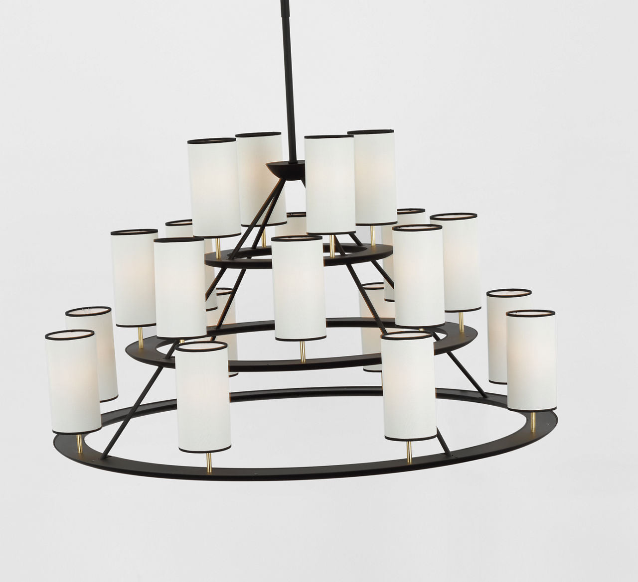 Trevi XL 3-Tier Chandelier | Matte Black and Gild | Linen Shades | Black Tape