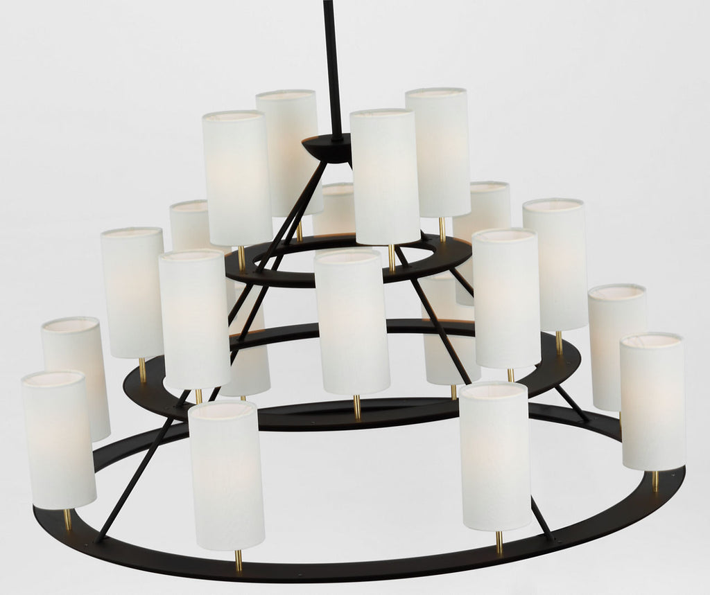 Trevi XL 3-Tier Chandelier | Matte Black and Gild | Linen Shades