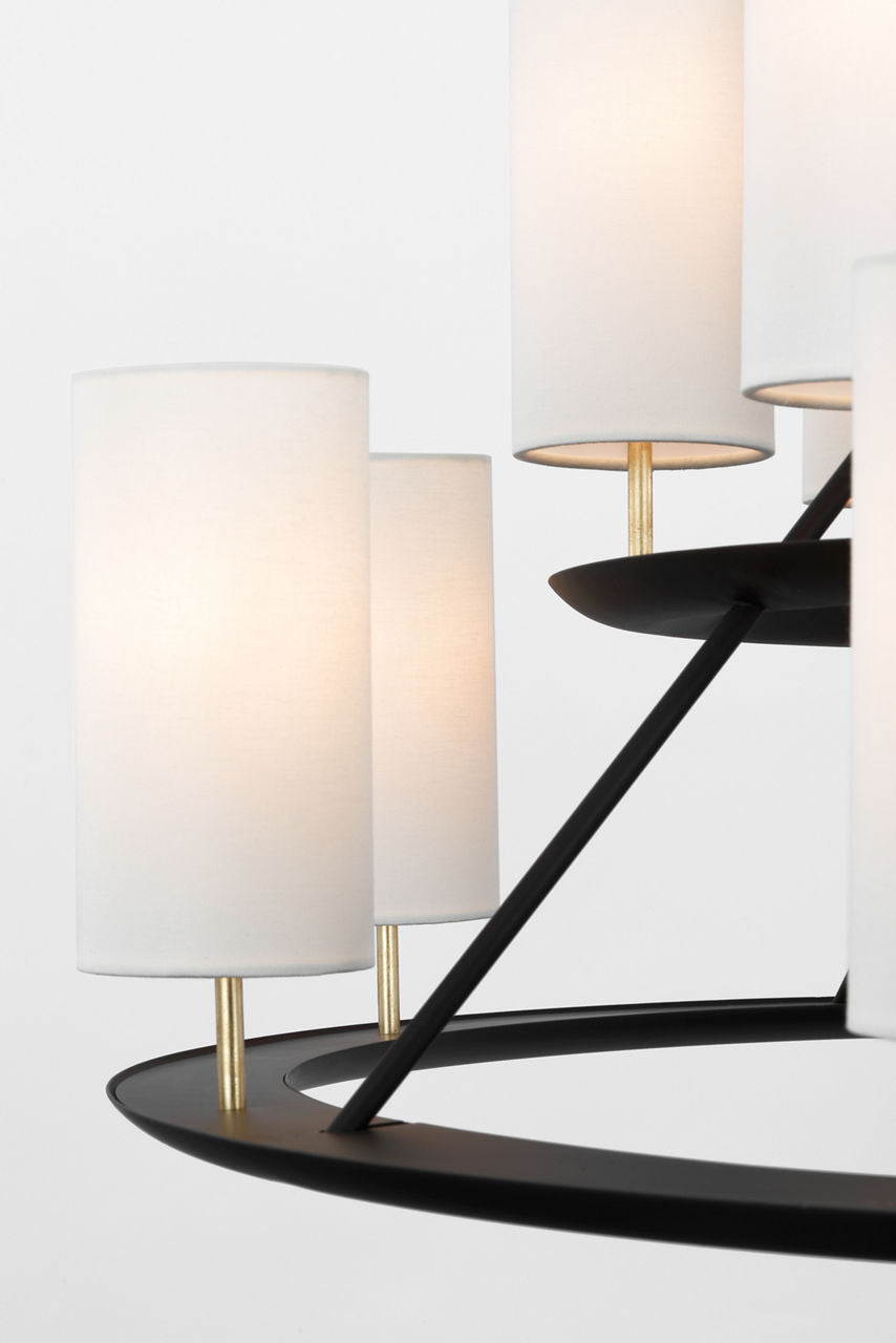 Trevi XL 3-Tier Chandelier | Matte Black and Gild | Linen Shades