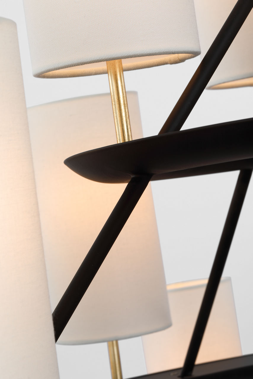 Trevi XL 3-Tier Chandelier | Matte Black and Gild | Linen Shades