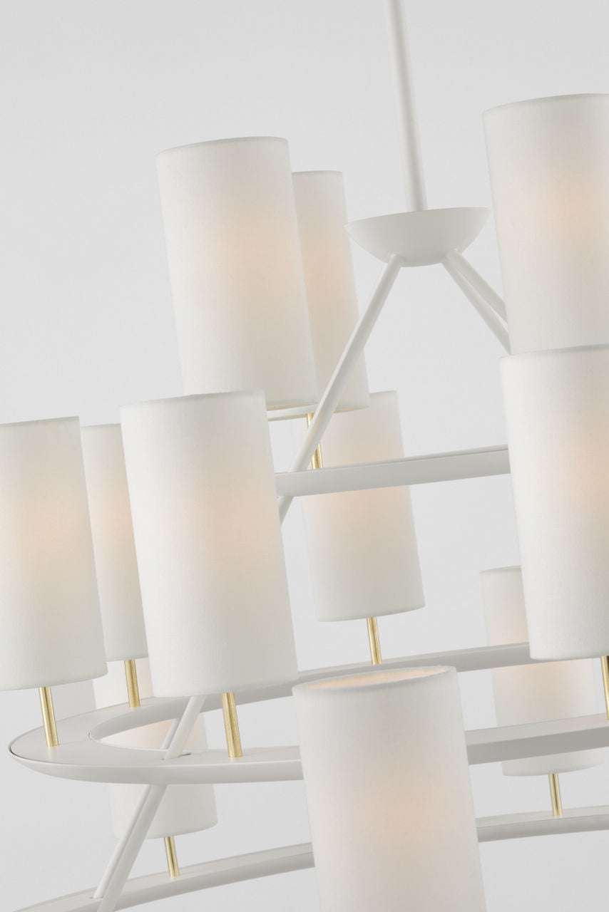 Trevi XL 3-Tier Chandelier | Matte White and Gild | Linen Shades