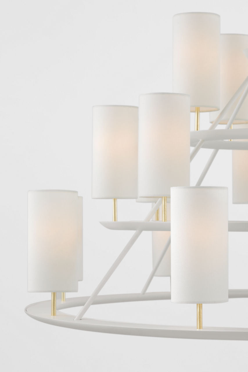 Trevi XL 3-Tier Chandelier | Matte White and Gild | Linen Shades