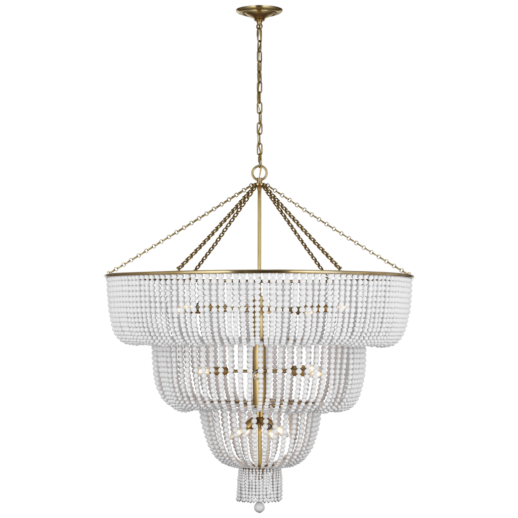 Jacqueline 46" Basket Chandelier | Hand-Rubbed Antique Brass | White Glass