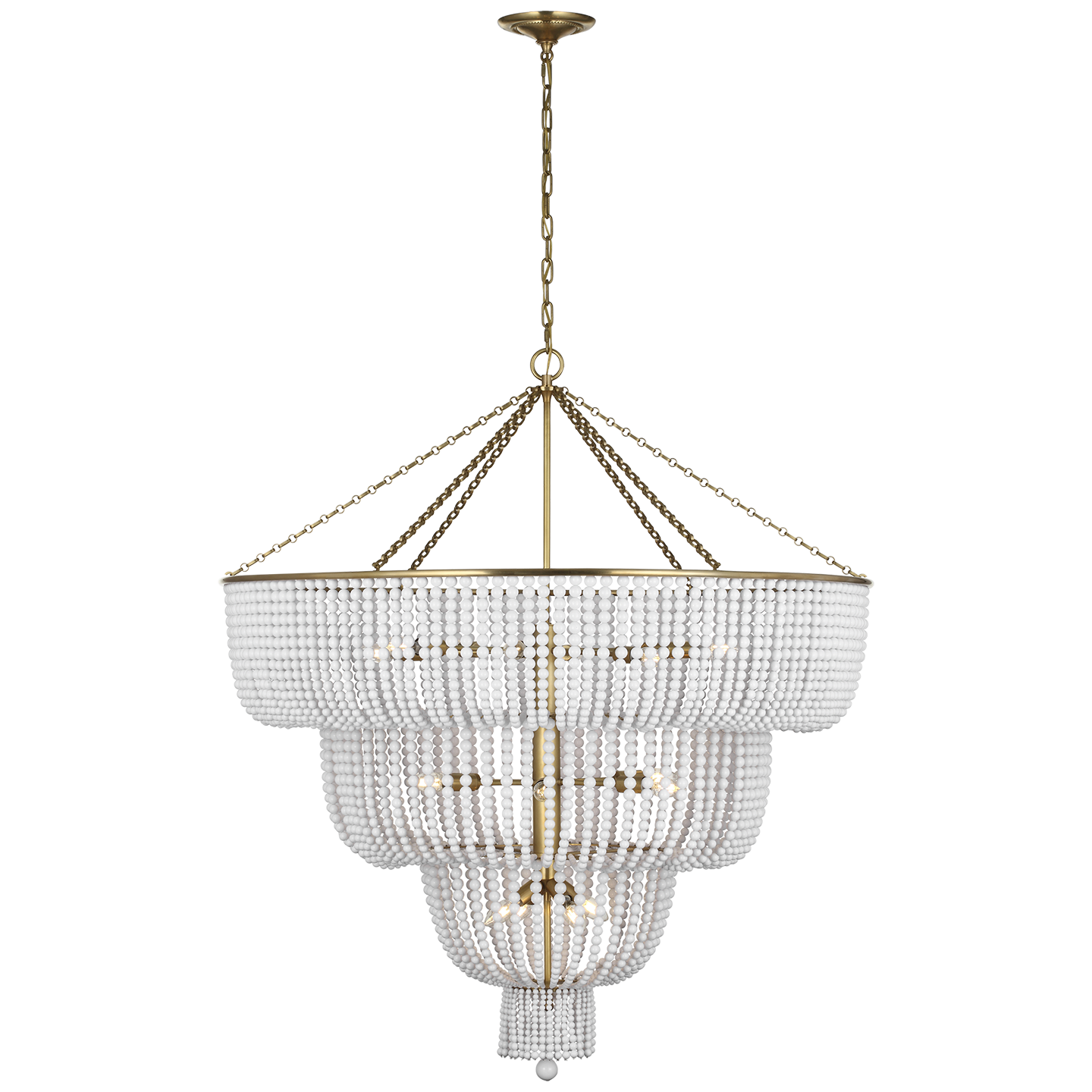 Jacqueline 46" Basket Chandelier | Hand-Rubbed Antique Brass | White Glass