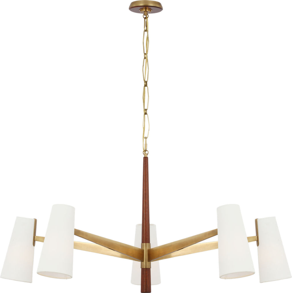 Olina 44" Chandelier | Hand-Rubbed Antique Brass and Mahogany | Linen Shades