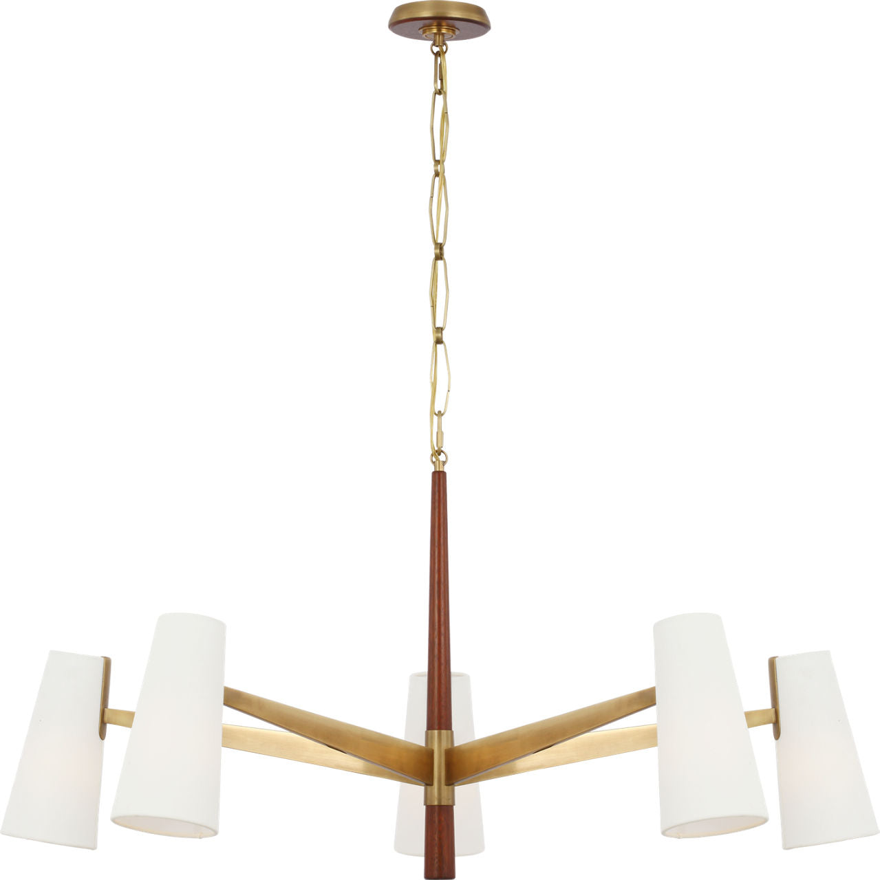 Olina 44" Chandelier | Hand-Rubbed Antique Brass and Mahogany | Linen Shades