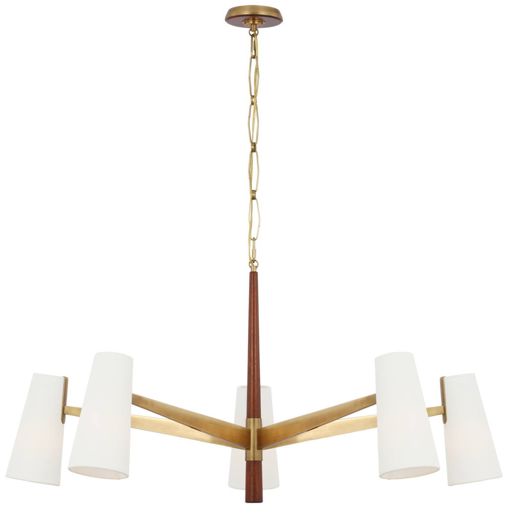 Olina 44" Chandelier | Hand-Rubbed Antique Brass and Mahogany | Linen Shades