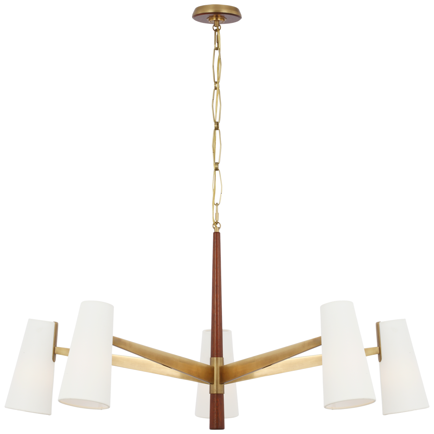 Olina 44" Chandelier | Hand-Rubbed Antique Brass and Mahogany | Linen Shades