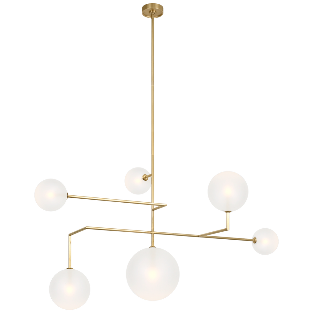 Linnea 59" Chandelier | Hand-Rubbed Antique Brass | Soft Etched Glass