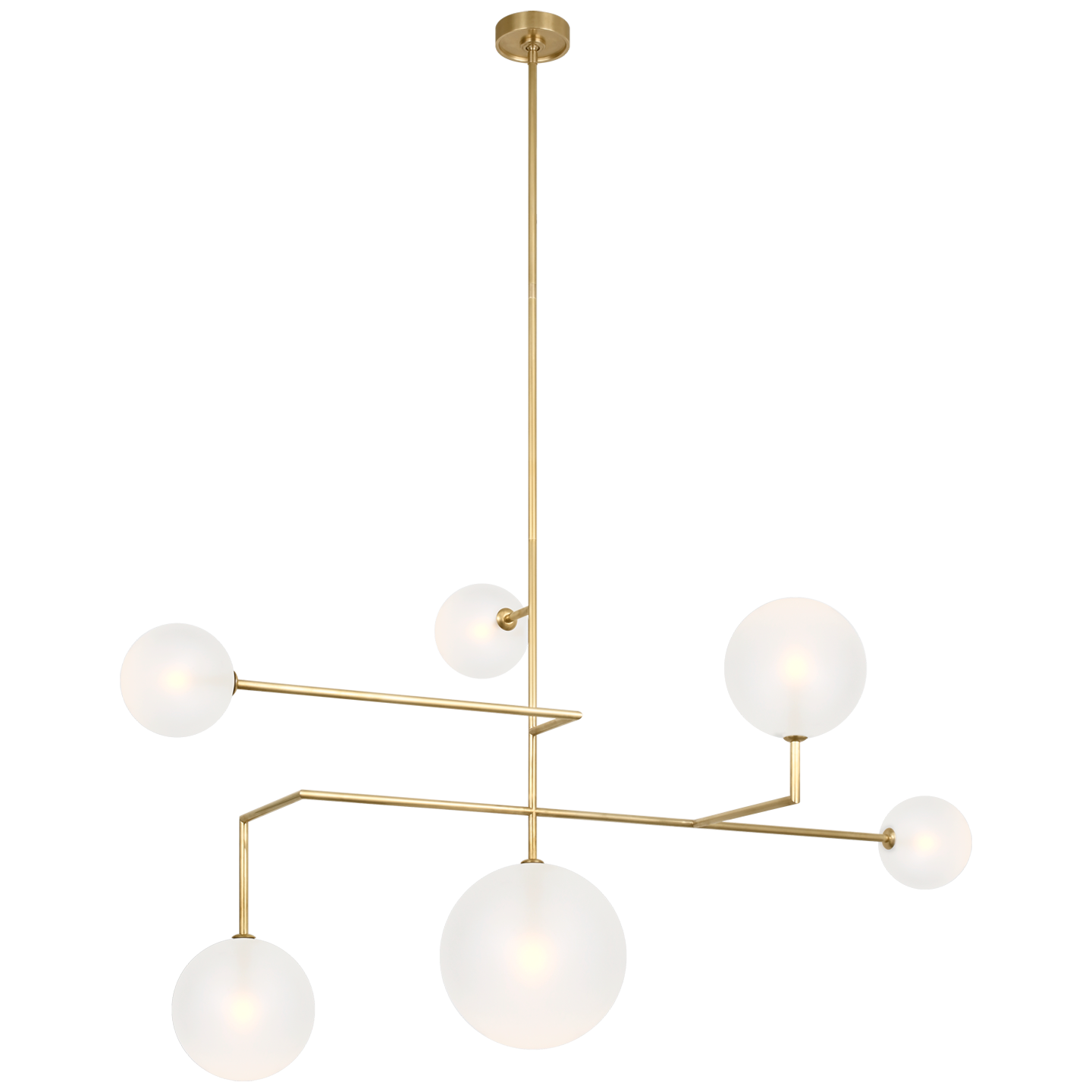 Linnea 59" Chandelier | Hand-Rubbed Antique Brass | Soft Etched Glass