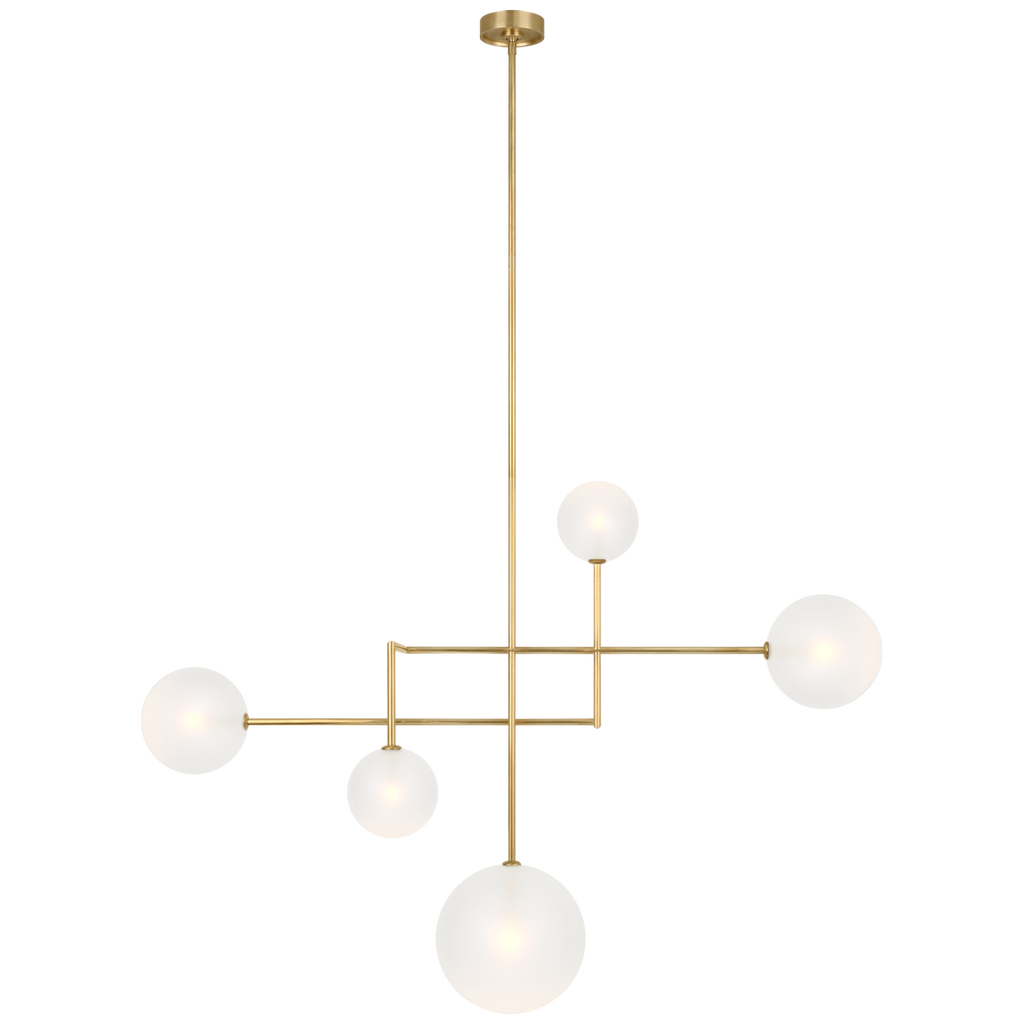 Linnea 57" Chandelier | Hand-Rubbed Antique Brass | Soft Etched Glass