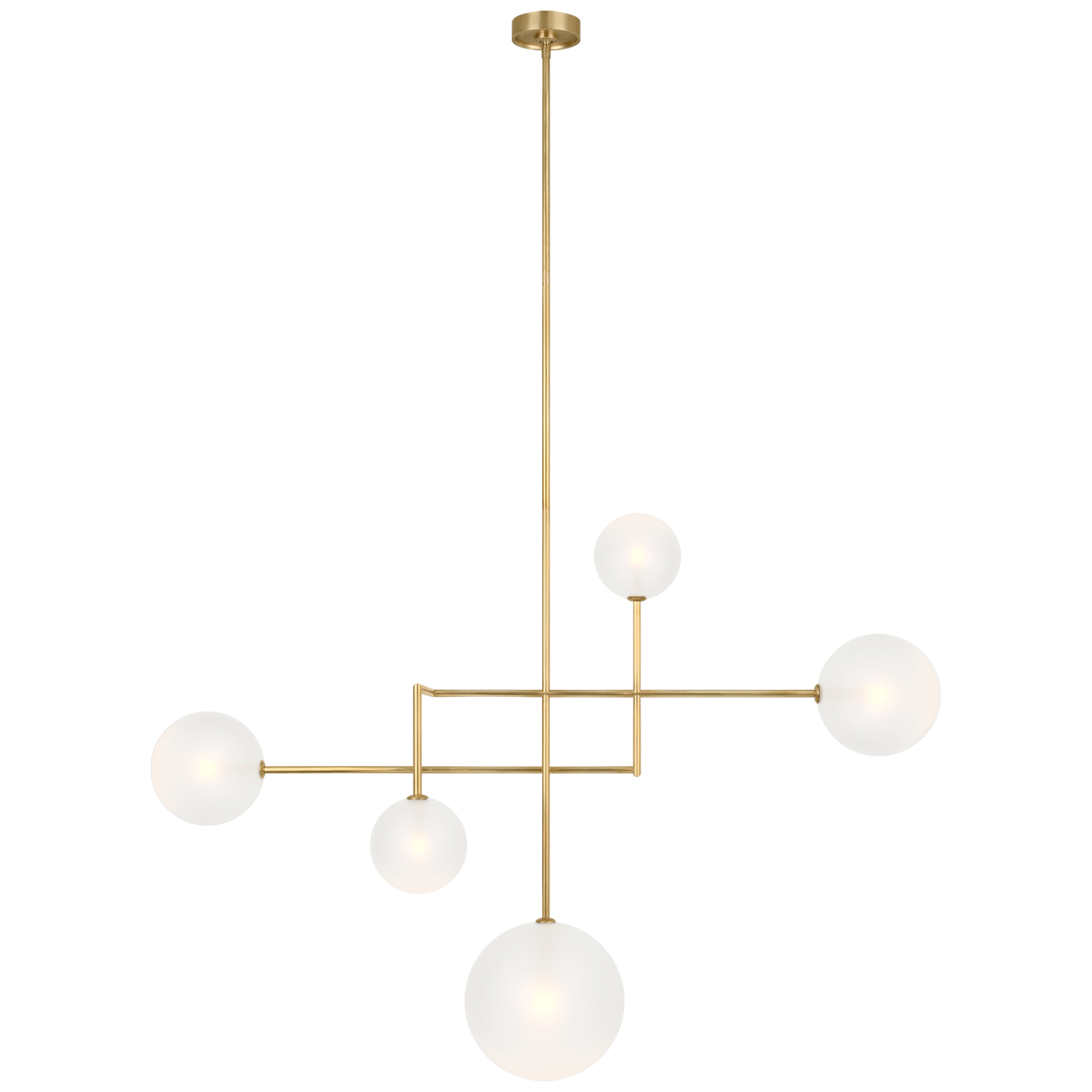 Linnea 57" Chandelier | Hand-Rubbed Antique Brass | Soft Etched Glass