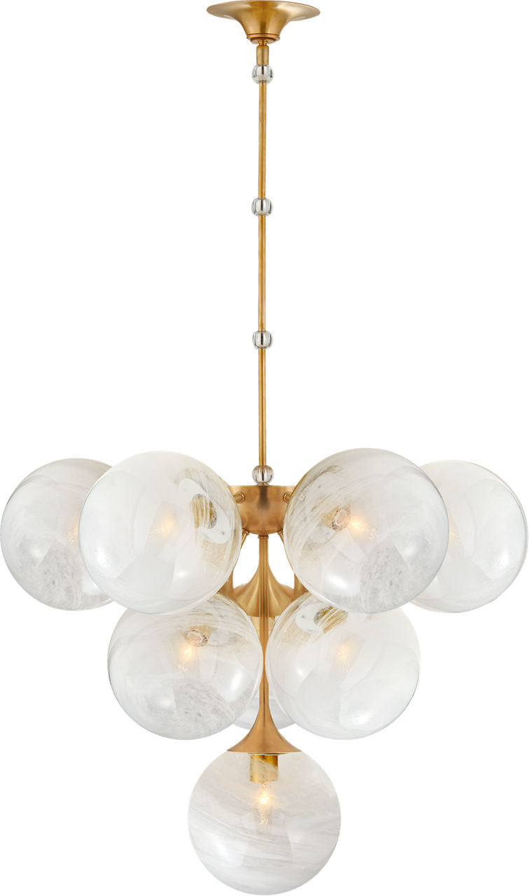 Cristol Tiered Chandelier | Hand-Rubbed Antique Brass | White Strie Glass
