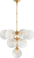 Cristol Tiered Chandelier | Hand-Rubbed Antique Brass | White Strie Glass