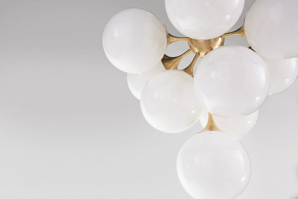 Cristol Tiered Chandelier | Hand-Rubbed Antique Brass | White Strie Glass