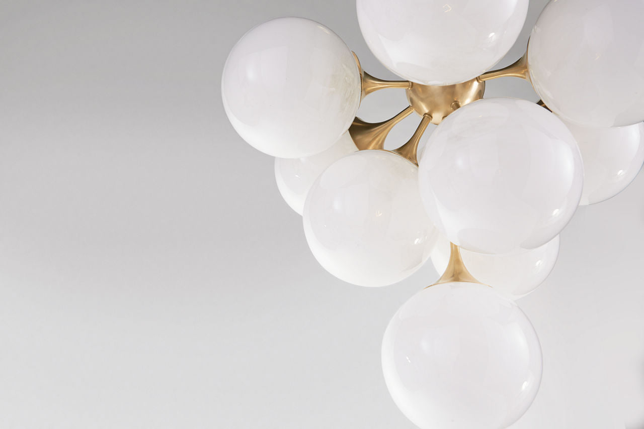 Cristol Tiered Chandelier | Hand-Rubbed Antique Brass | White Strie Glass