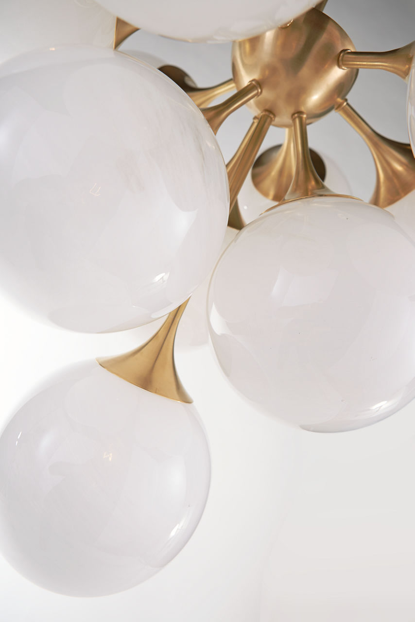Cristol Tiered Chandelier | Hand-Rubbed Antique Brass | White Strie Glass