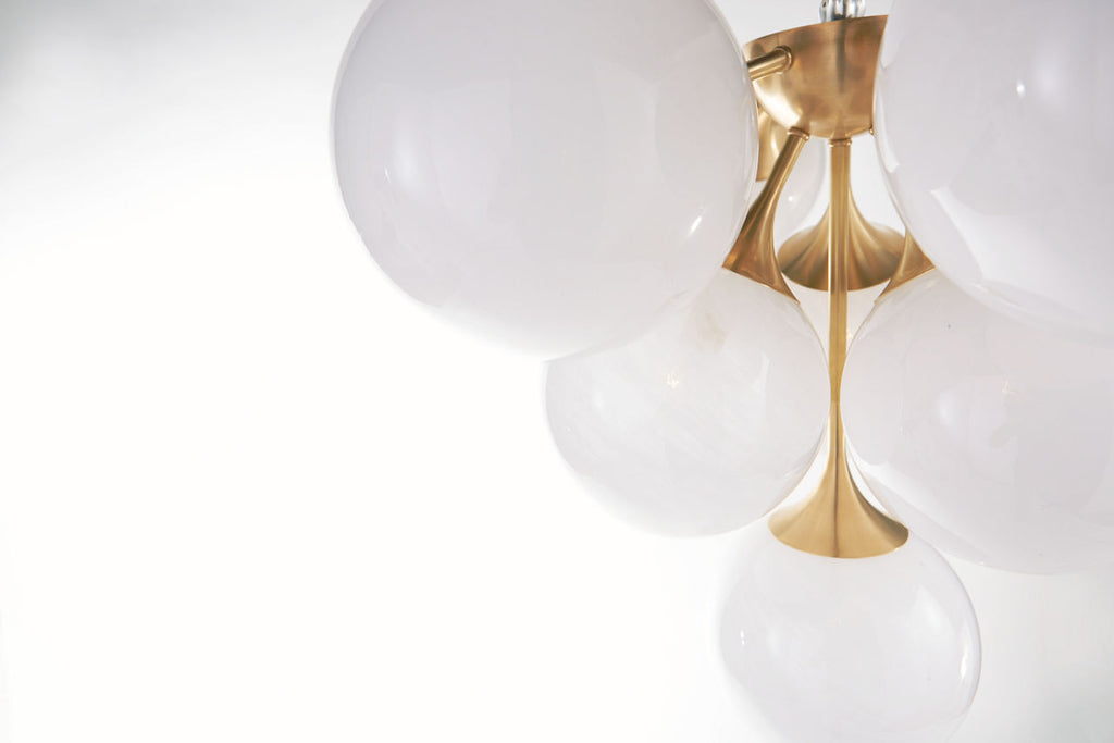 Cristol Tiered Chandelier | Hand-Rubbed Antique Brass | White Strie Glass