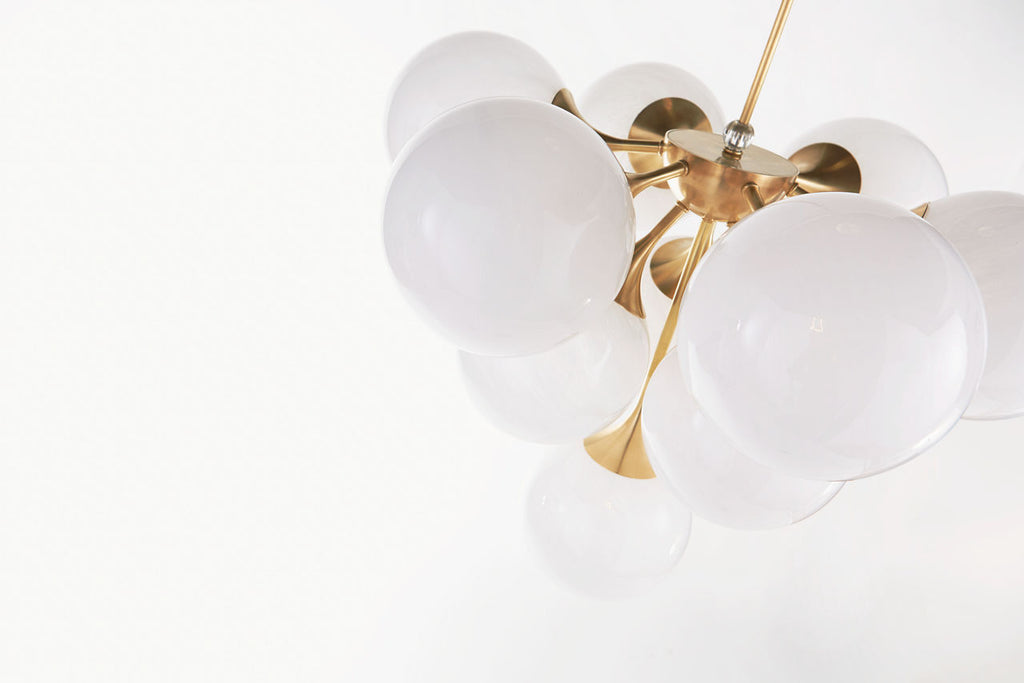 Cristol Tiered Chandelier | Hand-Rubbed Antique Brass | White Strie Glass