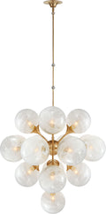 Cristol Large Tiered Chandelier | Hand-Rubbed Antique Brass | White Strie Glass