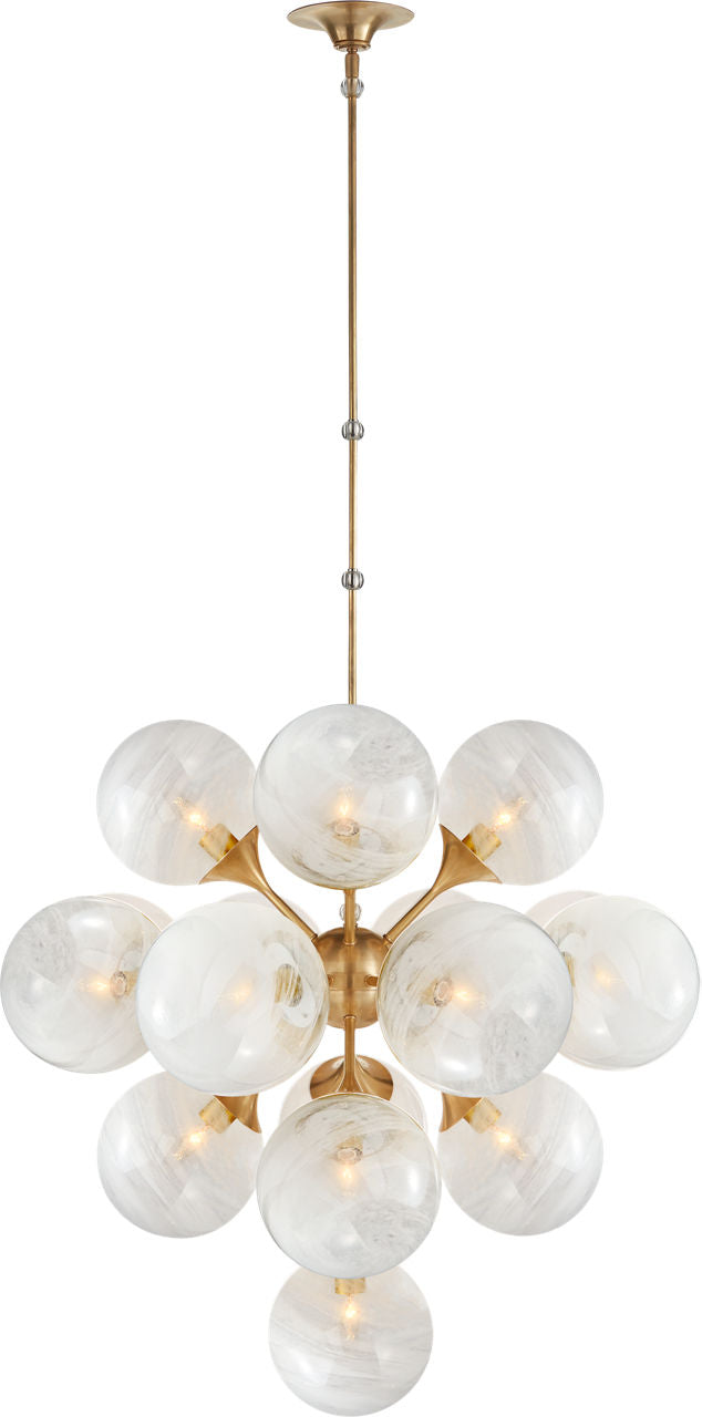 Cristol Large Tiered Chandelier | Hand-Rubbed Antique Brass | White Strie Glass